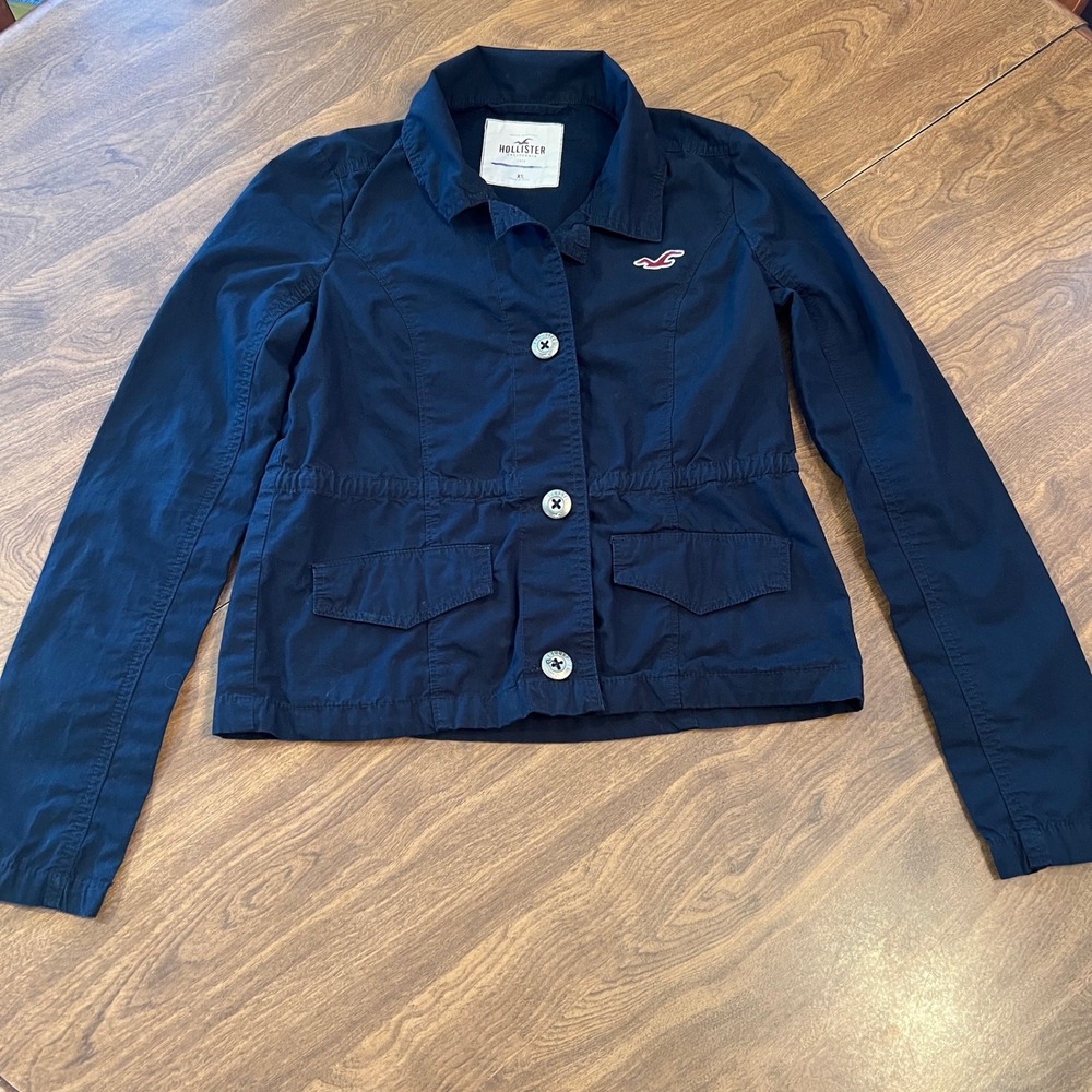 Hollister Womens Navy Blue Utility Jacket XS Cotton Cinched Waist Field Coat